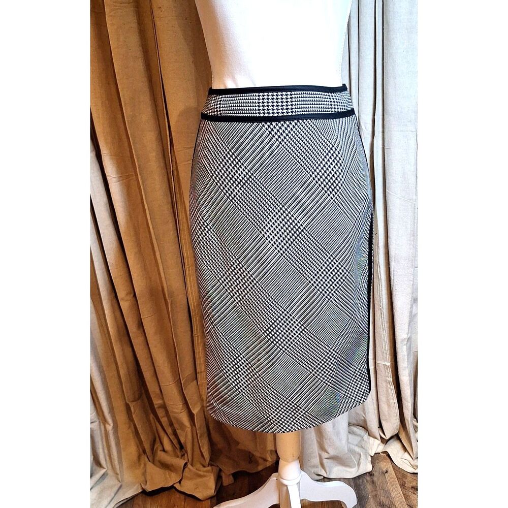 White House Black Market Houndstooth Plaid Pencil Skirt Sz 0